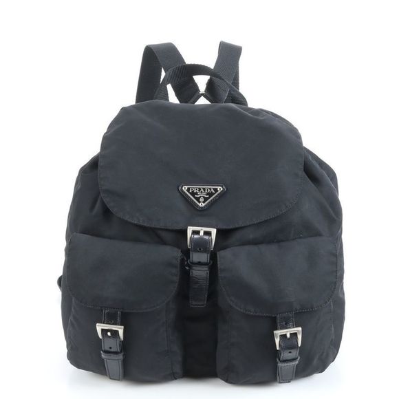 Prada Tessuto Nylon Triangle Logo Leather Backpack Sac Backpack Shoulder Bag - Picture 1 of 9
